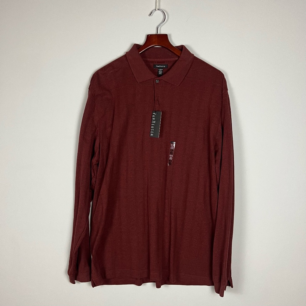 NWT Van Heusen Men's Long Sleeve Polo in Merlot - Size XL